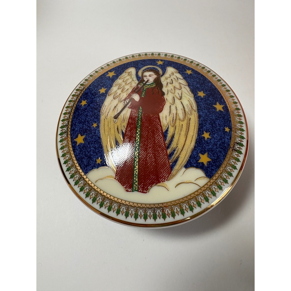 Mikasa Angel Gold Clarinet Fine China Trinket Box L3245 Blue Gold Japan Vintage